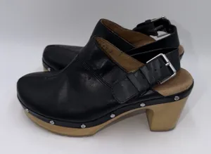 Clarks Artisan Ledella York Black Leather Block Heel Clog Slingback Mule 6 thumbnail 1