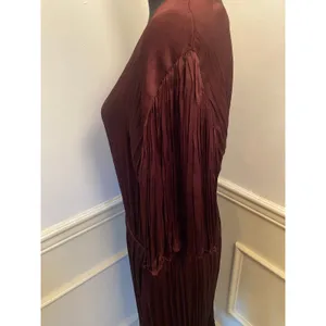 Vince Crushed Satin Flutter Sleeve Dress in Burgundy Crinkle Plisse V Neck Shift thumbnail 6