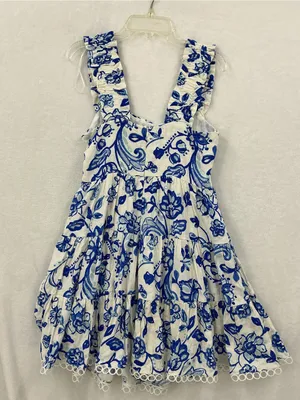 Aqua White Dress with Blue Floral Print 1163 thumbnail 7