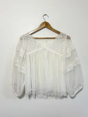 Free People Boho Floral Lace True Candy Top Size XS White Mesh Sheer Festival thumbnail 2