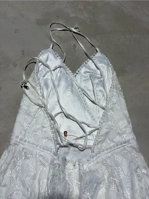 Saints + secrets White Lace Spaghetti-Strap Mini Dress medium bridal thumbnail 6