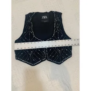 Zara XS velvet rhinestone studded beaded crop top vest TS 3374 thumbnail 3