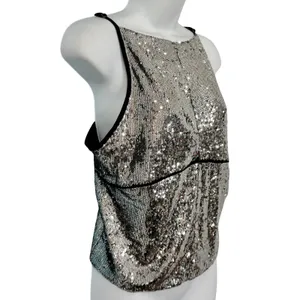 Free People James Silver Combo Black Sequin Open Back Tank Top Festival size L thumbnail 6