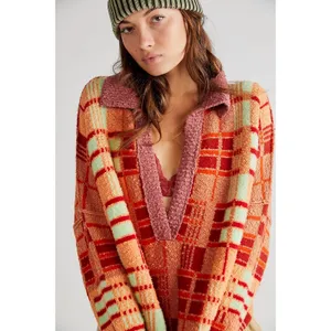 Free People Retro 70s Oversized Plaid Ruben Pullover Tunic Sweater Size Medium thumbnail 2