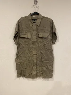 Banana Republic Dress Womens XL Green Linen Short Sleeve Button Front Pockets thumbnail 2