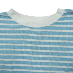 Altar'd State Blue White Striped Waffle Knit Cropped Oversize Long‎ Sleeve Top thumbnail 6