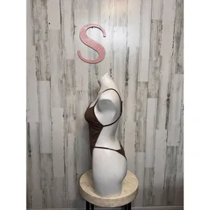 Brown Spaghetti Strap Bodysuit | Sleek Minimal One Piece Size Small thumbnail 2