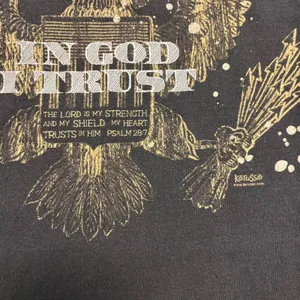 Kerusso T-Shirt Womens L Black In God I Trust Eagle Graphic Raw Neck Distressed thumbnail 2