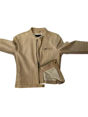 J.Crew Collection Genuine Leather Moto Jacket Beige Taupe Size 4 thumbnail 12
