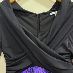 Marisa Baratelli Black Purple Floral Ruched Surplice‎ Mermaid Evening Gown 10 thumbnail 3