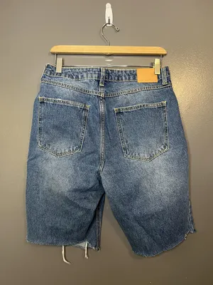 Avec Les Filles Shorts Womens 30 Blue Denim Bermuda Cutoff Raw Hem Casual thumbnail 2