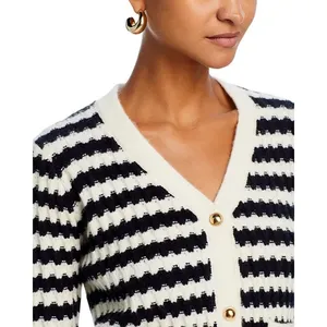 Anthropologie Line + Dot Laurel Cropped Knit Cardigan Size Small Black Striped thumbnail 9