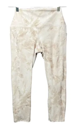 RBX Active Womens High Waisted Marble Tie Dye Cropped Leggings Tan Cream‎ Small thumbnail 1