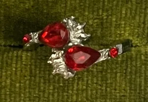 Gothic/Punk Red Heart Shaped Gemstone Silver Statement Ring Size 6 thumbnail 1