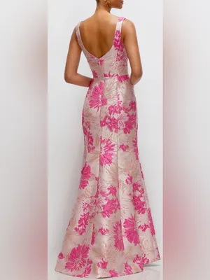NEW Dessy Collection Hibiscus Pink Square Neck Trumpet Gown Sz 10 thumbnail 2