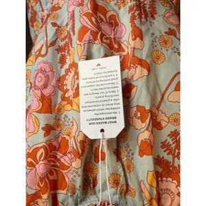 Boho Floral TasselTie Mini Dress Orange Pink Blue Retro boho cottage fairy M NEW thumbnail 7