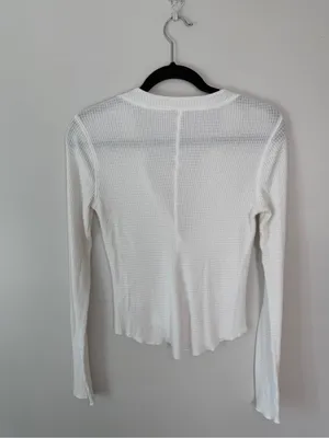 Free People One Of The Girls Henley Long Sleeve Thermal Shirt White Medium thumbnail 4