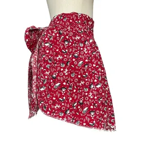 Vintage Half Apron Folk Art Print‎ Hostess Bow Ric-Rac Trim Cottagecore Handmade thumbnail 3