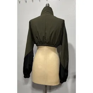 Collusion Womens Full Zip Short Cropped Jacket Sz 2 High Neck Long Sleeve Green thumbnail 3