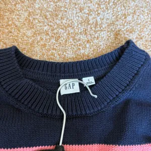Gap Womens Navy Multi Color Striped Cotton Crewneck Knit Sweater Side Slit Small thumbnail 5