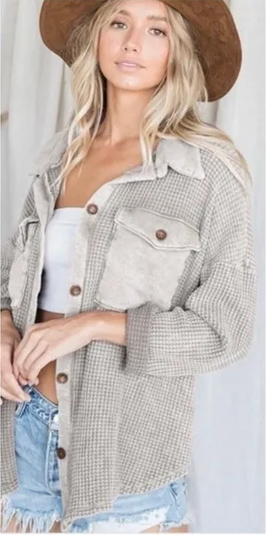 Bucket List Thermal Waffle Henley oversized‎ size medium Tan Boho Streetwear thumbnail 1
