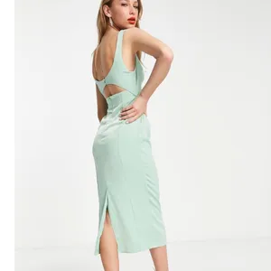 ASOS DESIGN | NEW Twist Front Keyhole Sage Green Cutout Back Midi‎ Dress, Size 4 thumbnail 4