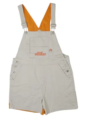 Vintage 90s Bum Equipment Jeans Khaki & Orange Denim Overall Shorts thumbnail 1