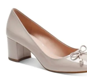 Kate spade Bev Bow pumps nude patent leather block mid heel size 7.5 thumbnail 1