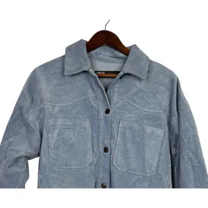 Zara Oversized Long Sleeve Corduroy Shacket Raw Hem Button Down Jacket M Blue thumbnail 3