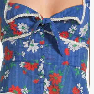 NEW Free People Call Me Baby Cap Sleeve Button-Up Shirt L BLUE QUARTZ - DAISY thumbnail 8