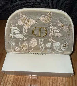 Christian Dior limited edition mesh embroidered floral top zip makeup bag case NIB thumbnail 1