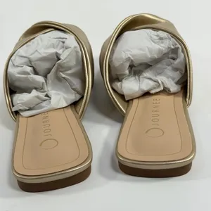 Journee Collection Size-9M Enniss Gold Metallic Twisted Strap Mules thumbnail 5