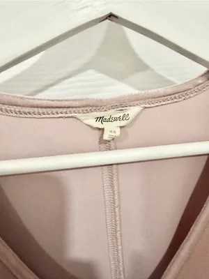 Madewell XS Dusty Rose Pink Velvet Mini Shift Dress V Neck Balloon Sleeve thumbnail 3