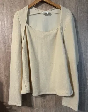 Anthropologie Cream Ribbed Square Neck Sweater Size 3X thumbnail 1