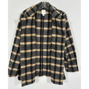 Joie Womens M Black Tan Plaid Wool Blend Open Front Blazer Jacket thumbnail 4