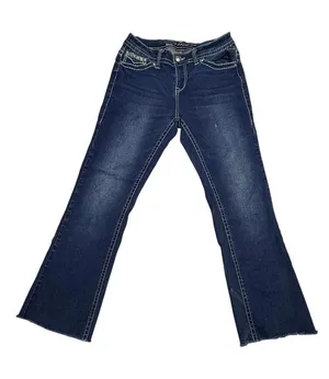 Embellished Bootcut Jeans Womens Dark Wash Rhinestone Embroidered Pockets Y2K thumbnail 1