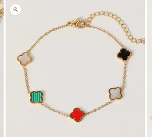 Colorful Clover Gold Tone Outline Chain Bracelet thumbnail 1