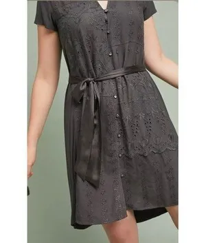 TINY ANTHROPOLOGIE Large Stone Harbor Eyelet Shirt Dress Womens Gray thumbnail 1