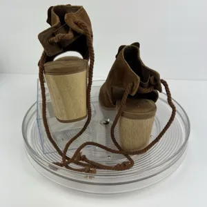 Toms Womens Sandals SZ 8 Elba Brown Suede Open Toe Block Heel Tie Back‎ Ruffle thumbnail 4
