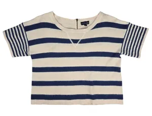 Topshop Womens Angora Blend Striped Short‎ Sleeve Sweater Cream Navy Blue US 4 thumbnail 1