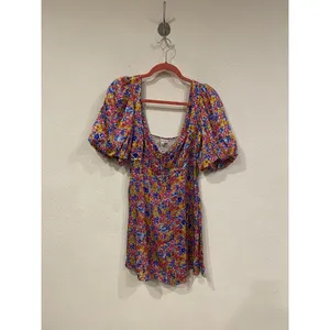 For Love & Lemons Sasha Dress Womens Large Multicolor Floral Puff Sleeve Mini thumbnail 3