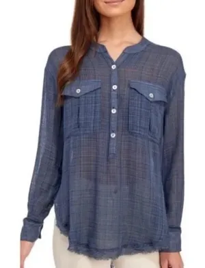 Free People Talk To‎ Me Popover Gauze Tunic Shirt Blouse XS sheer blue Boho thumbnail 1
