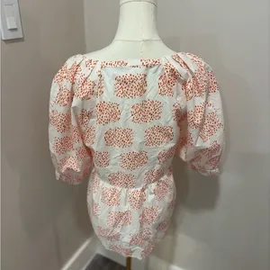 Anthropologie Moglea Orange White Abstract Print‎ Puff Sleeve Babydoll Top XS thumbnail 8