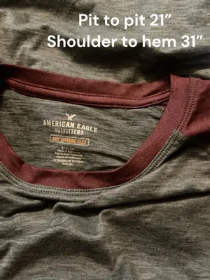 American Eagle 360 Extreme Flex Raglan Shirt Mens Small Gray Burgundy Long Sleeve thumbnail 3
