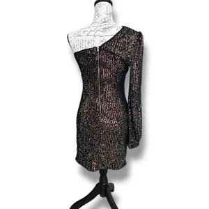Cefian Navy Blue Sparkle Sequin One Shoulder Dress Medium NWT thumbnail 3