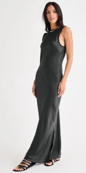 New! Splendid X Rachelove Black Satin Open Back Boatneck Maxi Dress Size Small‎ thumbnail 1