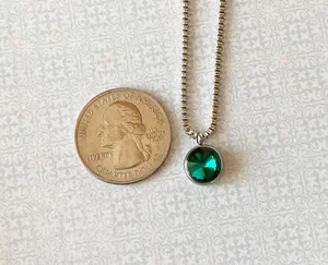 Handmade stainless steel chain & green glass crystal chic vintage retro style simple necklace💚 thumbnail 7