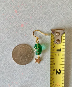 boho vintage fairy whimsical style quality Czech glass moon/star beads dangle earrings🌝🌠💚⭐️ thumbnail 9