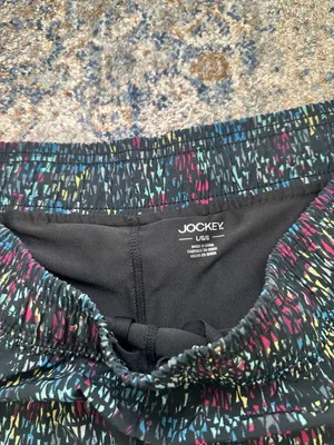 Jockey Women's Black Multi-Color Abstract Print Athletic Running Shorts Size Lar thumbnail 2