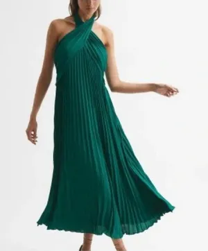 REISS Royal Emerald Green Halter Pleated Cocktail Dress Size 0 NEW NWT thumbnail 1